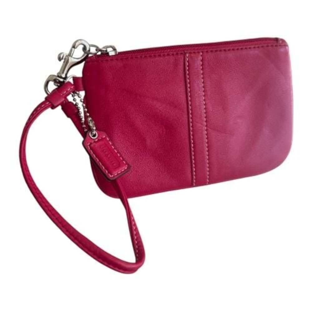 Coach Deep Pink Leather Logo Wristlet Pouch #42230